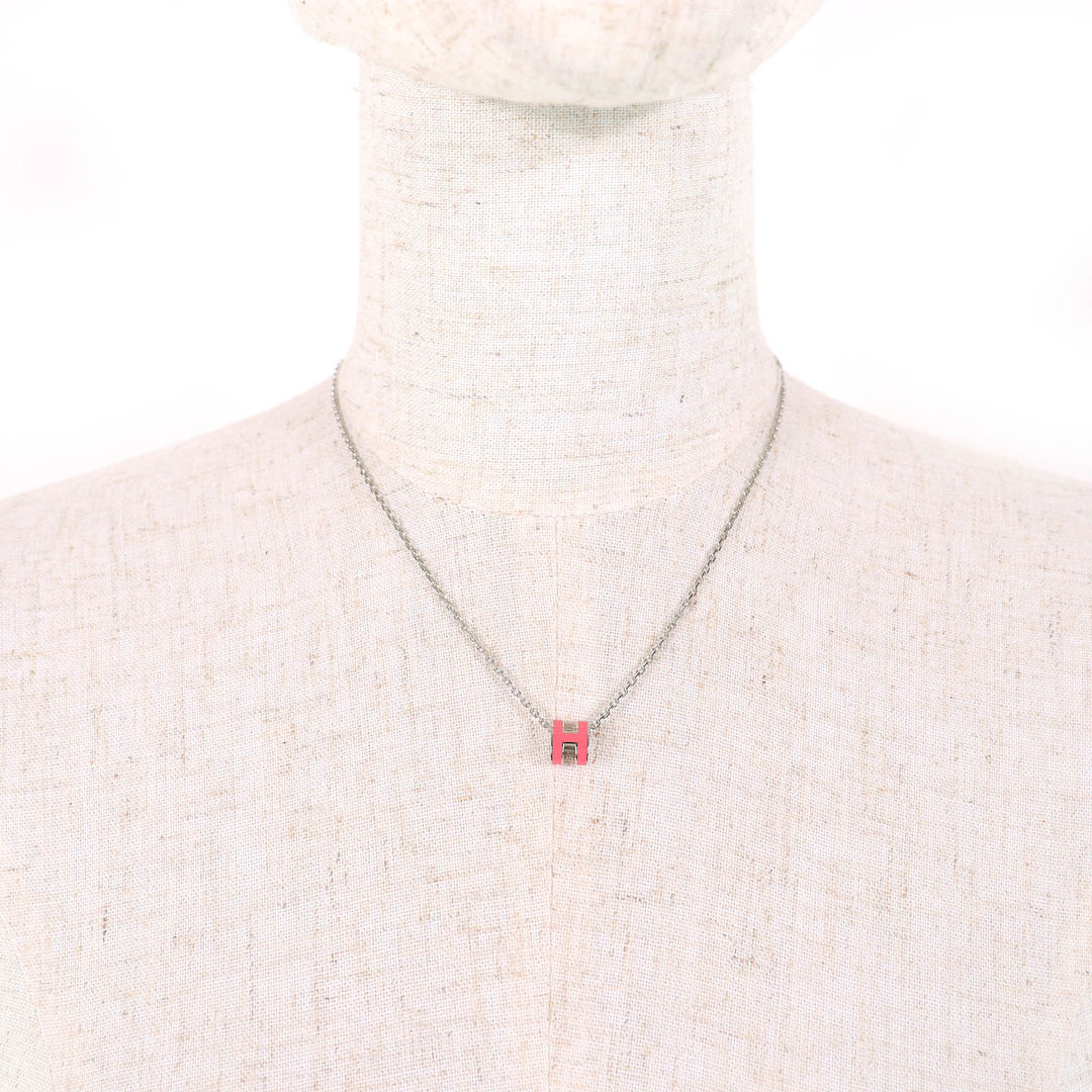 Excellent HERMES Necklace Mini Pop H pendant Pendant Pink Silver Women