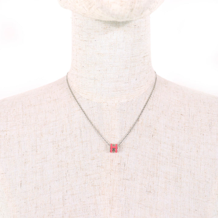 Excellent HERMES Necklace Mini Pop H pendant Pendant Pink Silver Women