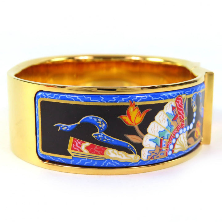 Great HERMES bracelet Location Enamel GM Fan pattern cloisonne bangle Women