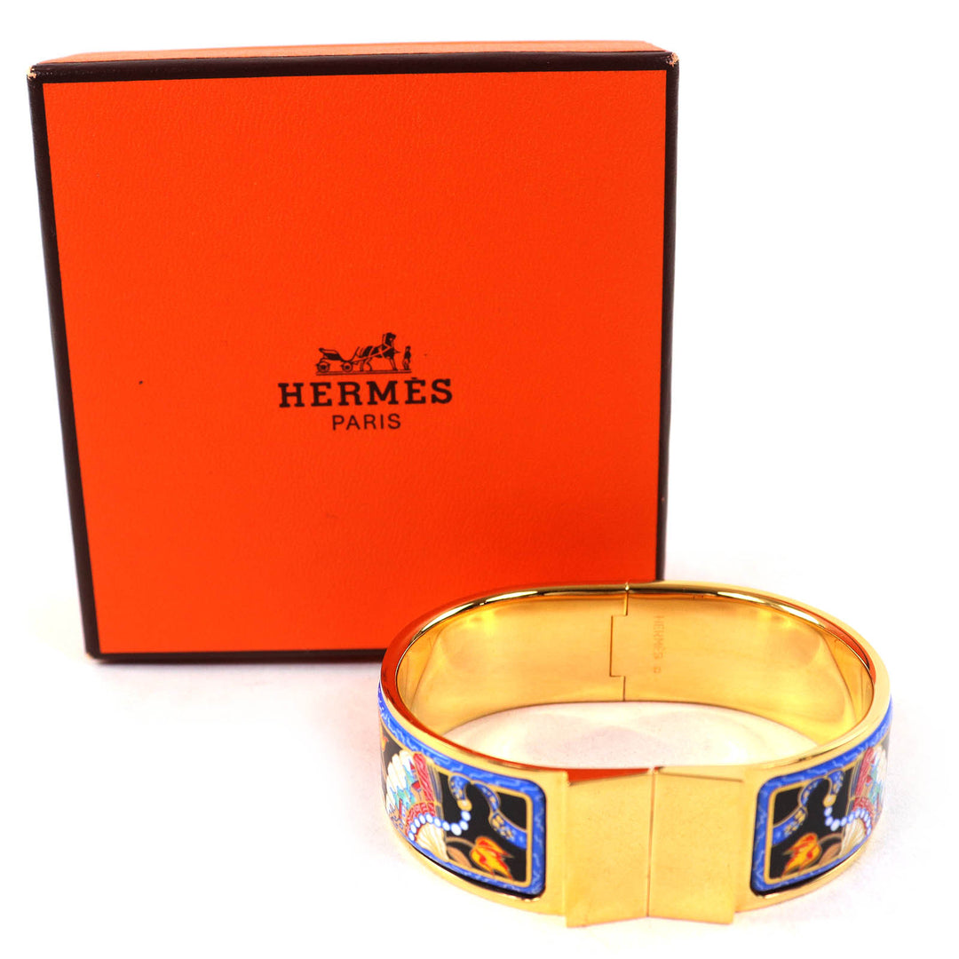 Great HERMES bracelet Location Enamel GM Fan pattern cloisonne bangle Women