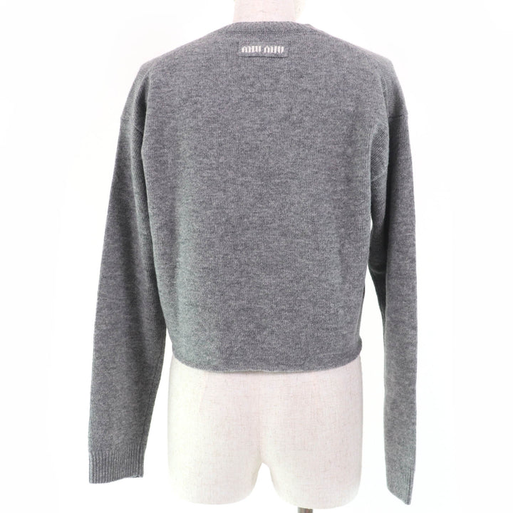 Excellent MIUMIU knit Back logo Cropped length V-neck Long sleeves Women 38