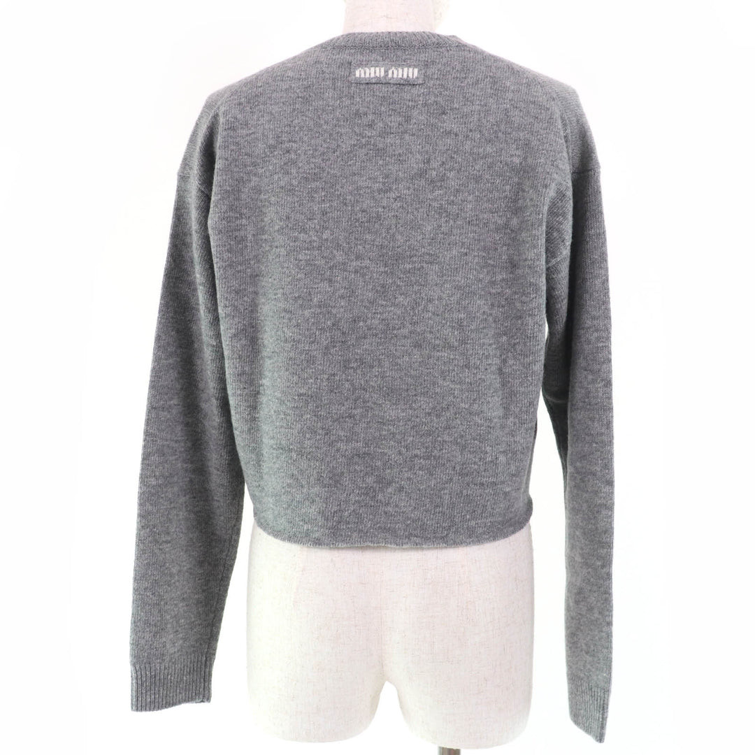 Excellent MIUMIU knit Back logo Cropped length V-neck Long sleeves Women 38