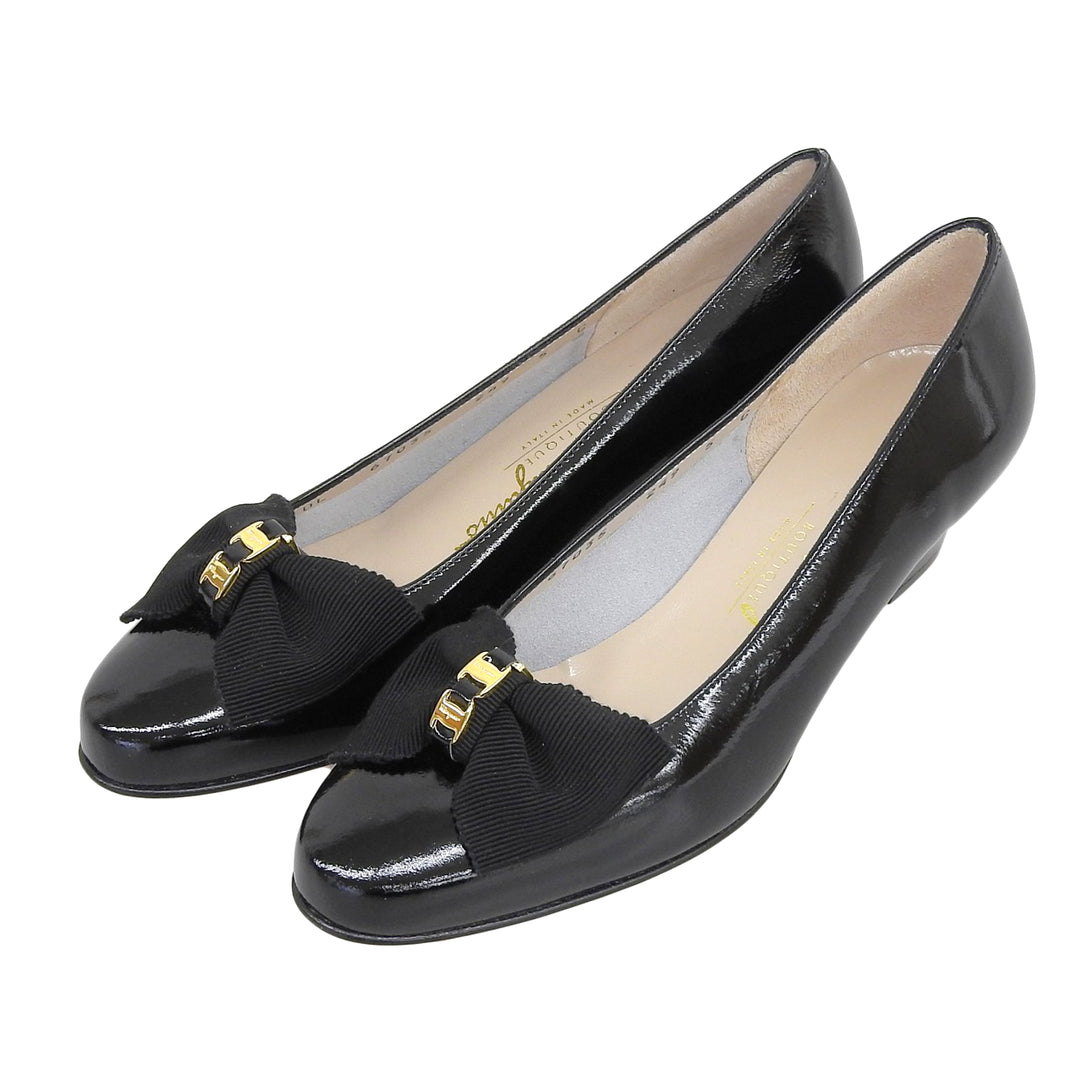 Excellent Salvatore Ferragamo pumps MAIL Vara ribbon black leather Women 5 67035