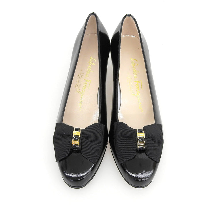 Excellent Salvatore Ferragamo pumps MAIL Vara ribbon black leather Women 5 67035