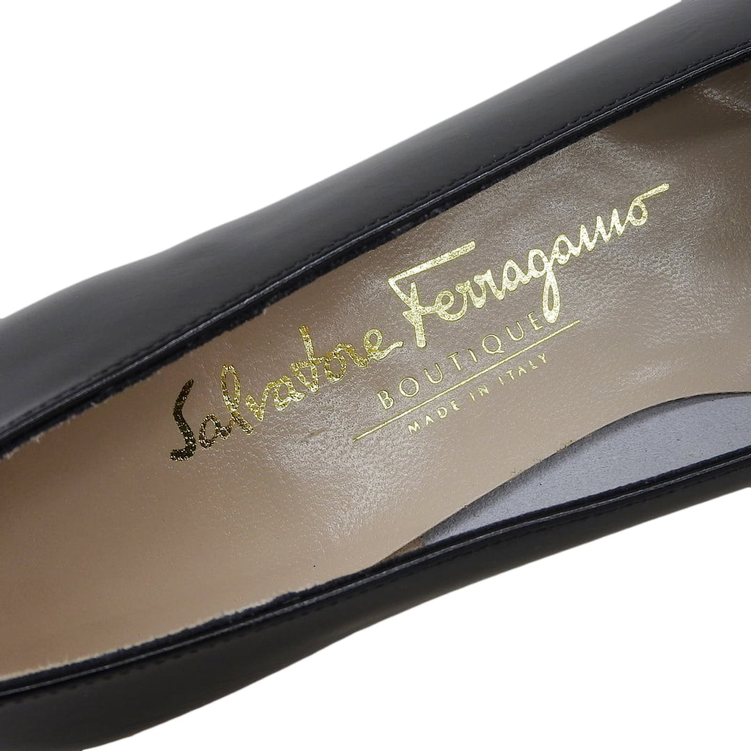 Excellent Salvatore Ferragamo pumps MAIL Vara ribbon black leather Women 5 67035