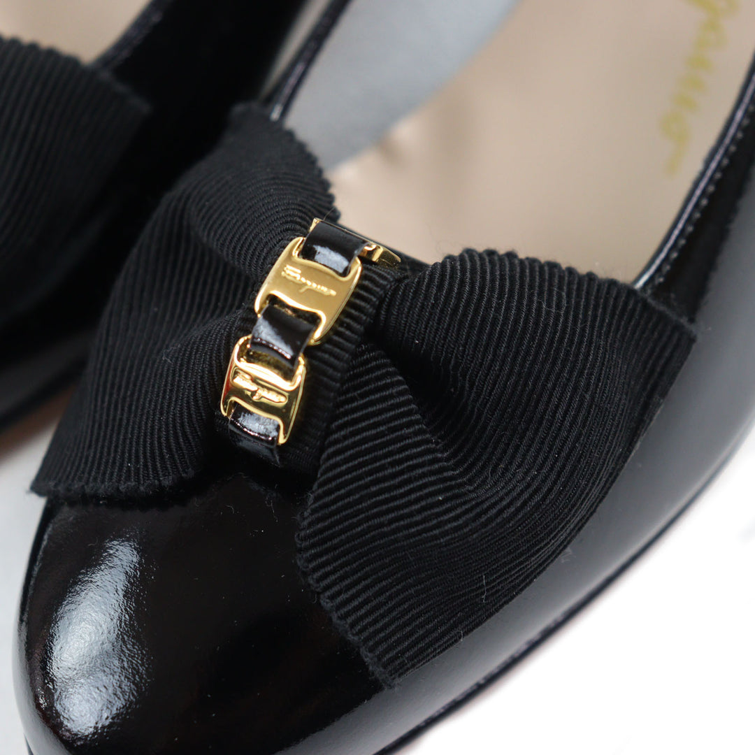 Excellent Salvatore Ferragamo pumps MAIL Vara ribbon black leather Women 5 67035