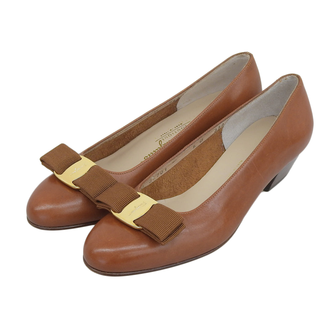 Excellent Salvatore Ferragamo pumps VARA Vara ribbon Brown leather Women 5
