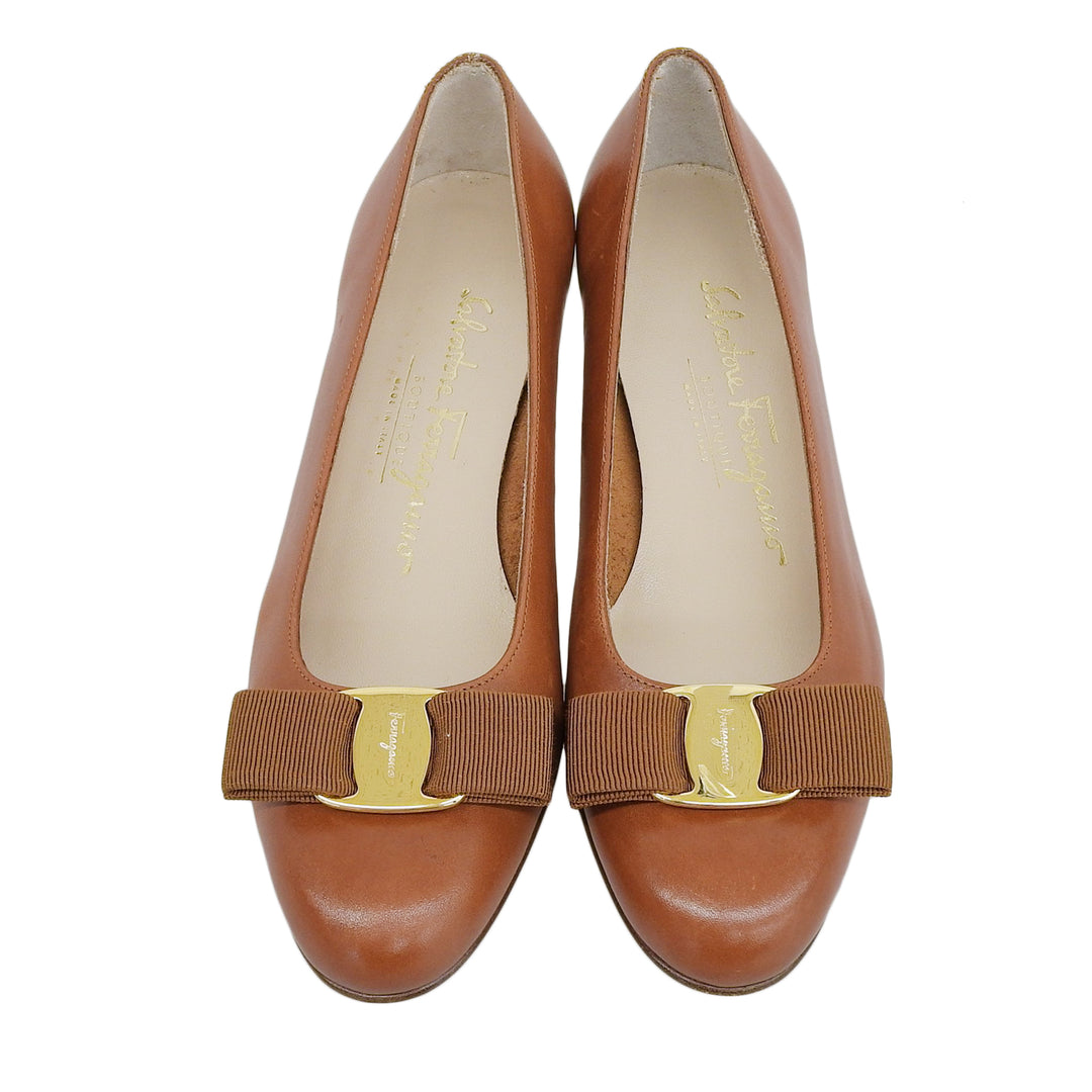 Excellent Salvatore Ferragamo pumps VARA Vara ribbon Brown leather Women 5