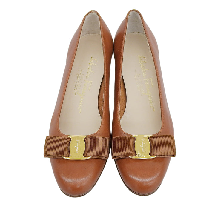 Excellent Salvatore Ferragamo pumps VARA Vara ribbon Brown leather Women 5