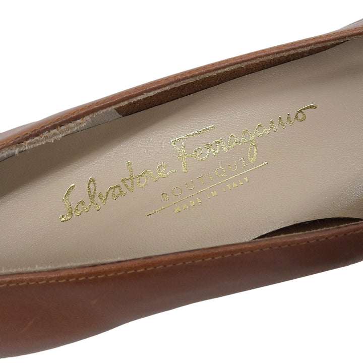 Excellent Salvatore Ferragamo pumps VARA Vara ribbon Brown leather Women 5