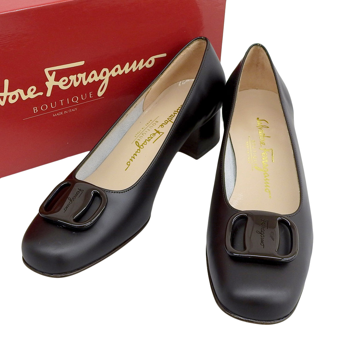Excellent Salvatore Ferragamo pumps FRAGOLA Vala Dark brown leather Women 6