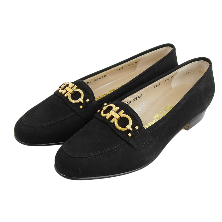 Excellent Salvatore Ferragamo pumps BABS Double Gancini black Nubuck Women 5.5