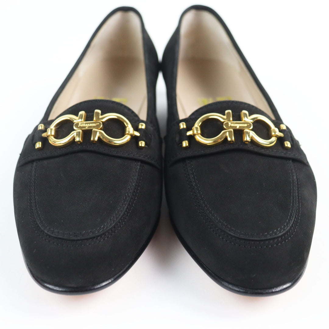 Excellent Salvatore Ferragamo pumps BABS Double Gancini black Nubuck Women 5.5