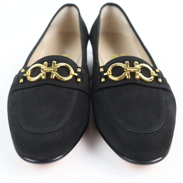 Excellent Salvatore Ferragamo pumps BABS Double Gancini black Nubuck Women 5.5