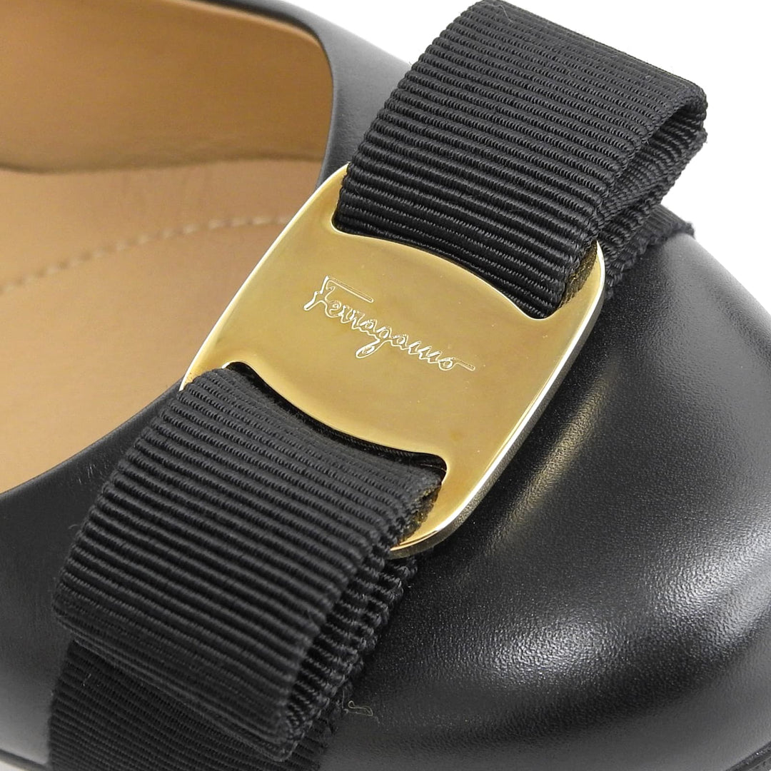 Excellent Salvatore Ferragamo pumps VARINA Vara ribbon black leather Women 5