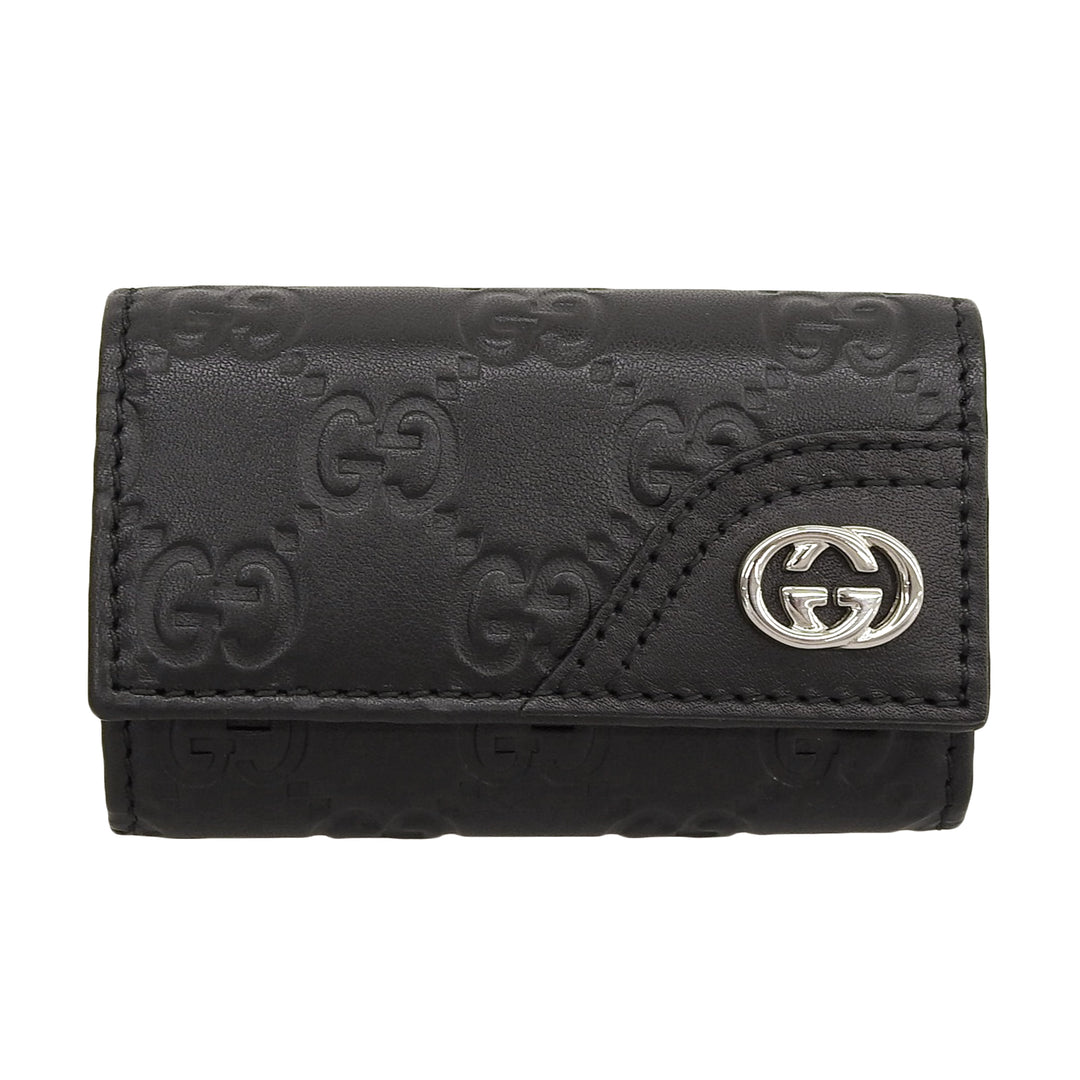 Excellent GUCCI Key holder Guccissima Interlocking G 6-row black leather mens