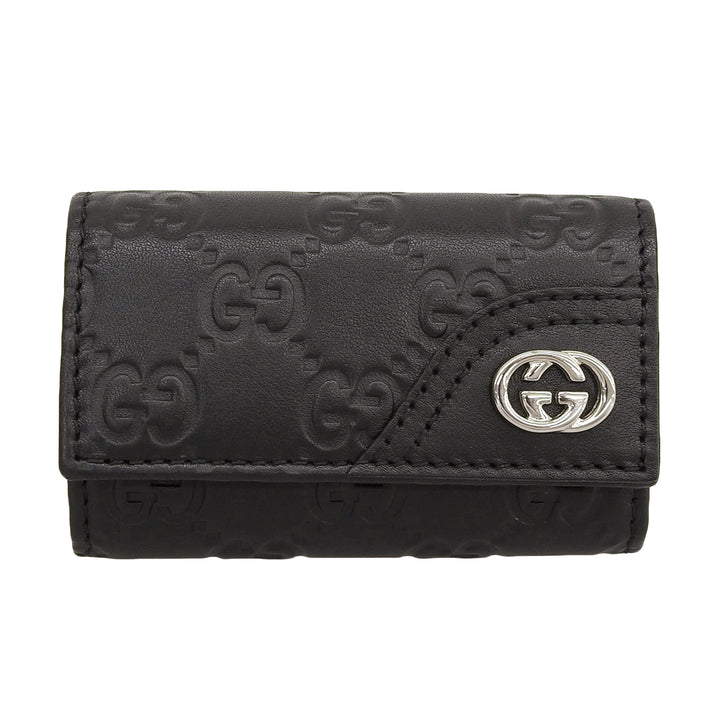 Excellent GUCCI Key holder Guccissima Interlocking G 6-row black leather mens