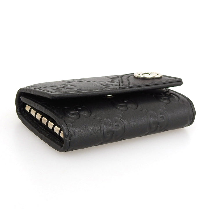 Excellent GUCCI Key holder Guccissima Interlocking G 6-row black leather mens