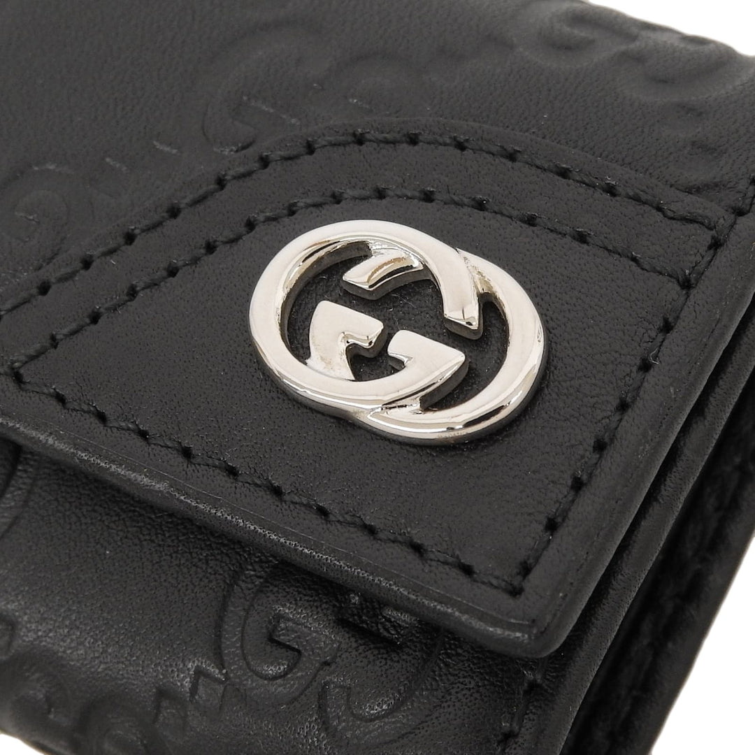 Excellent GUCCI Key holder Guccissima Interlocking G 6-row black leather mens 181680