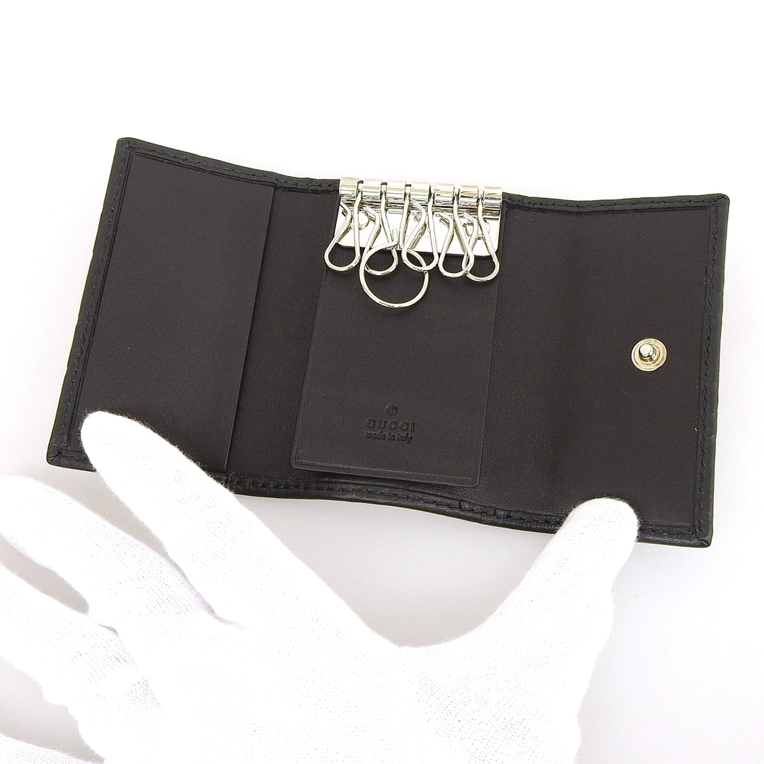 Excellent GUCCI Key holder Guccissima Interlocking G 6-row black leather mens 181680