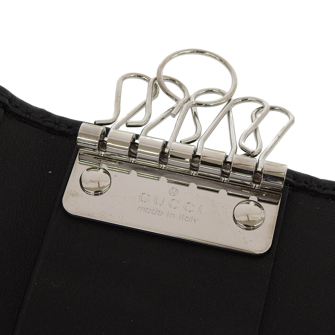 Excellent GUCCI Key holder Guccissima Interlocking G 6-row black leather mens