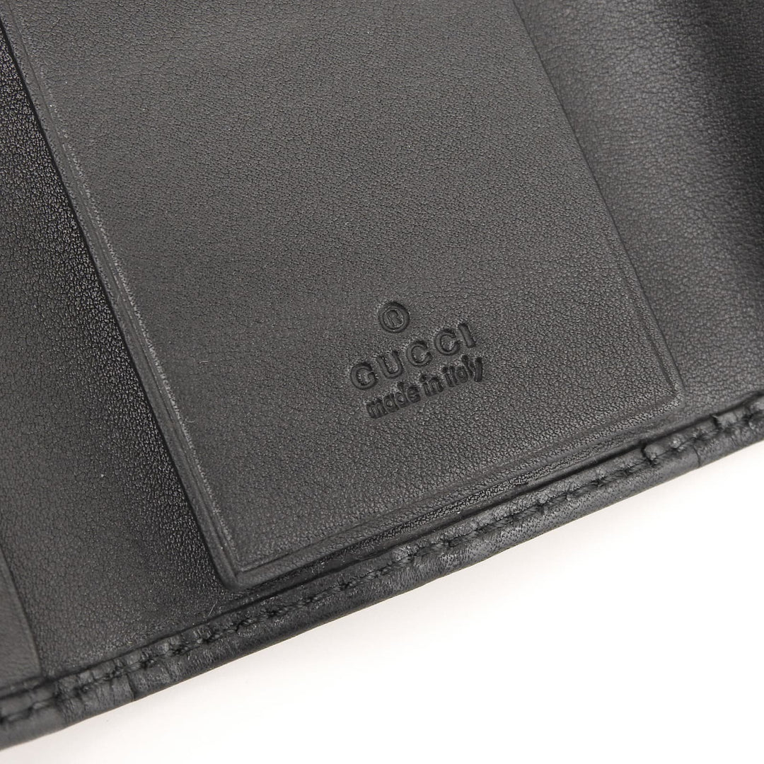 Excellent GUCCI Key holder Guccissima Interlocking G 6-row black leather mens 181680