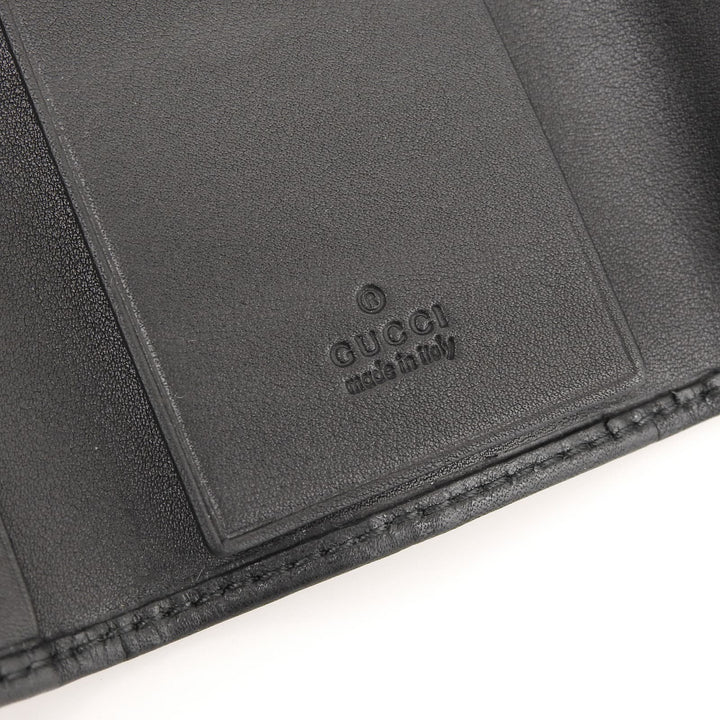 Excellent GUCCI Key holder Guccissima Interlocking G 6-row black leather mens 181680