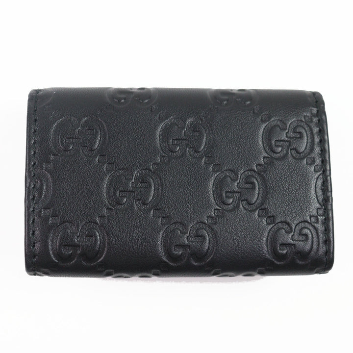 Excellent GUCCI Key holder Guccissima Interlocking G 6-row black leather mens 181680