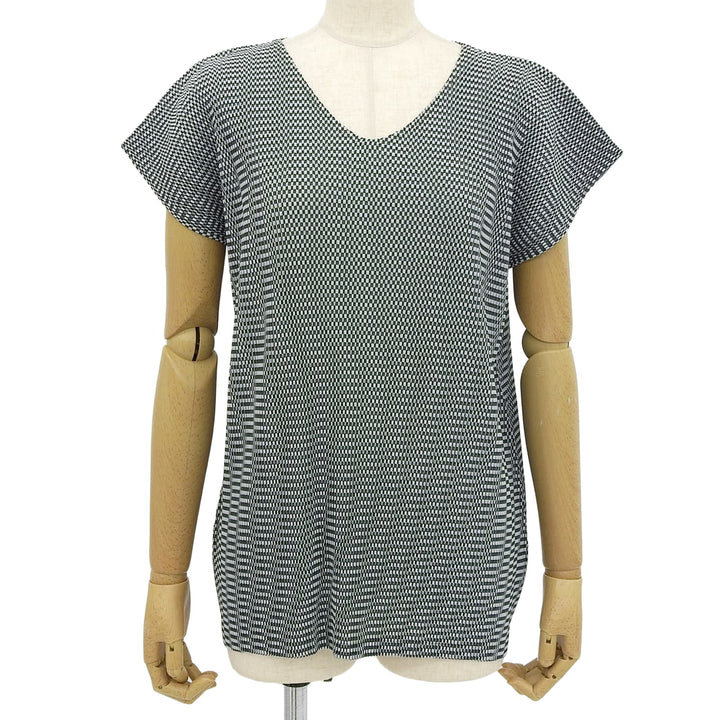 Great PLEATS PLEASE tops Block Check Pattern Short Sleeve T-shirt Black 3