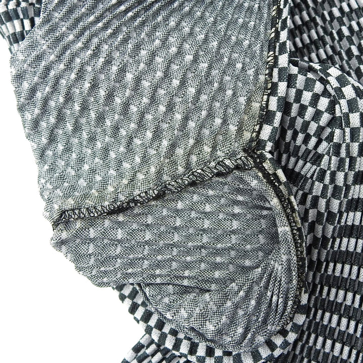 Great PLEATS PLEASE tops Block Check Pattern Short Sleeve T-shirt Black 3