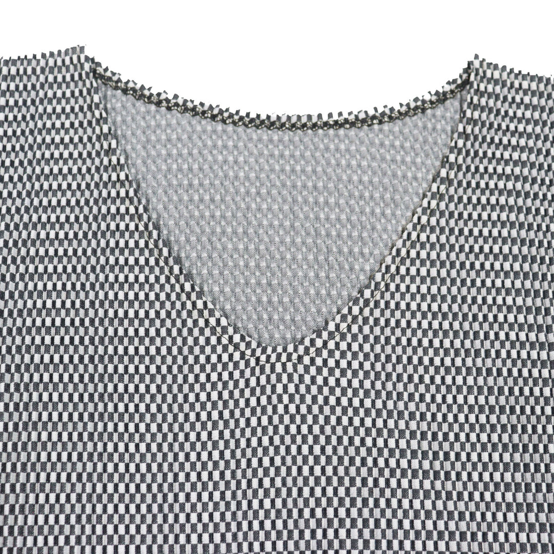 Great PLEATS PLEASE tops Block Check Pattern Short Sleeve T-shirt Black 3