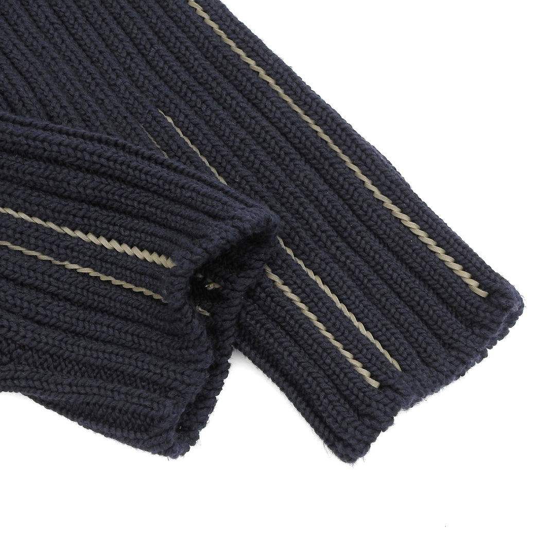 Great HERMES knit Braided Leather Long Sleeve Navy cotton mens M