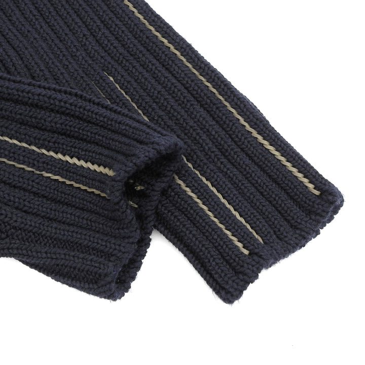 Great HERMES knit Braided Leather Long Sleeve Navy cotton mens M