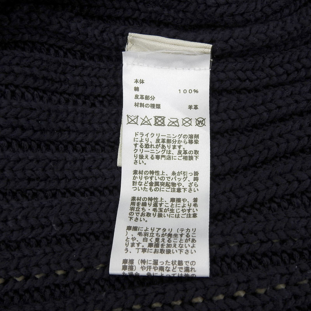 Great HERMES knit Braided Leather Long Sleeve Navy cotton mens M