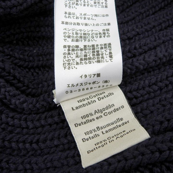 Great HERMES knit Braided Leather Long Sleeve Navy cotton mens M