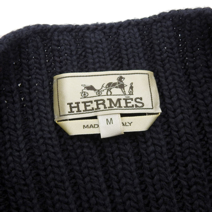 Great HERMES knit Braided Leather Long Sleeve Navy cotton mens M
