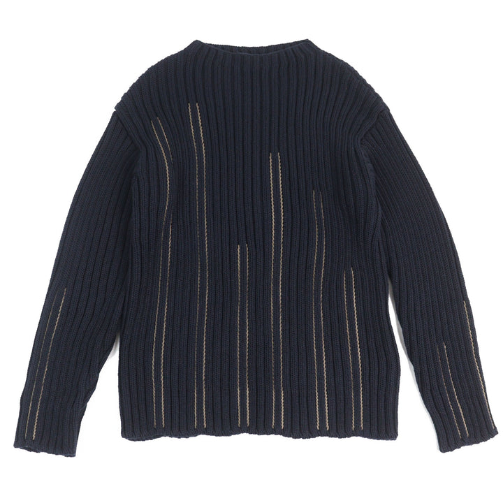 Great HERMES knit Braided Leather Long Sleeve Navy cotton mens M