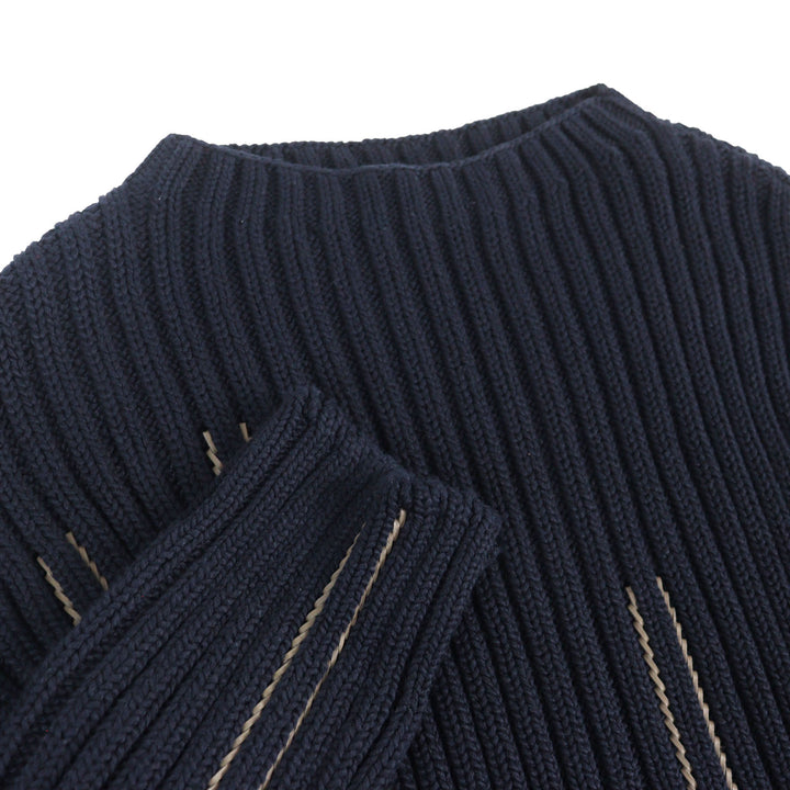 Great HERMES knit Braided Leather Long Sleeve Navy cotton mens M