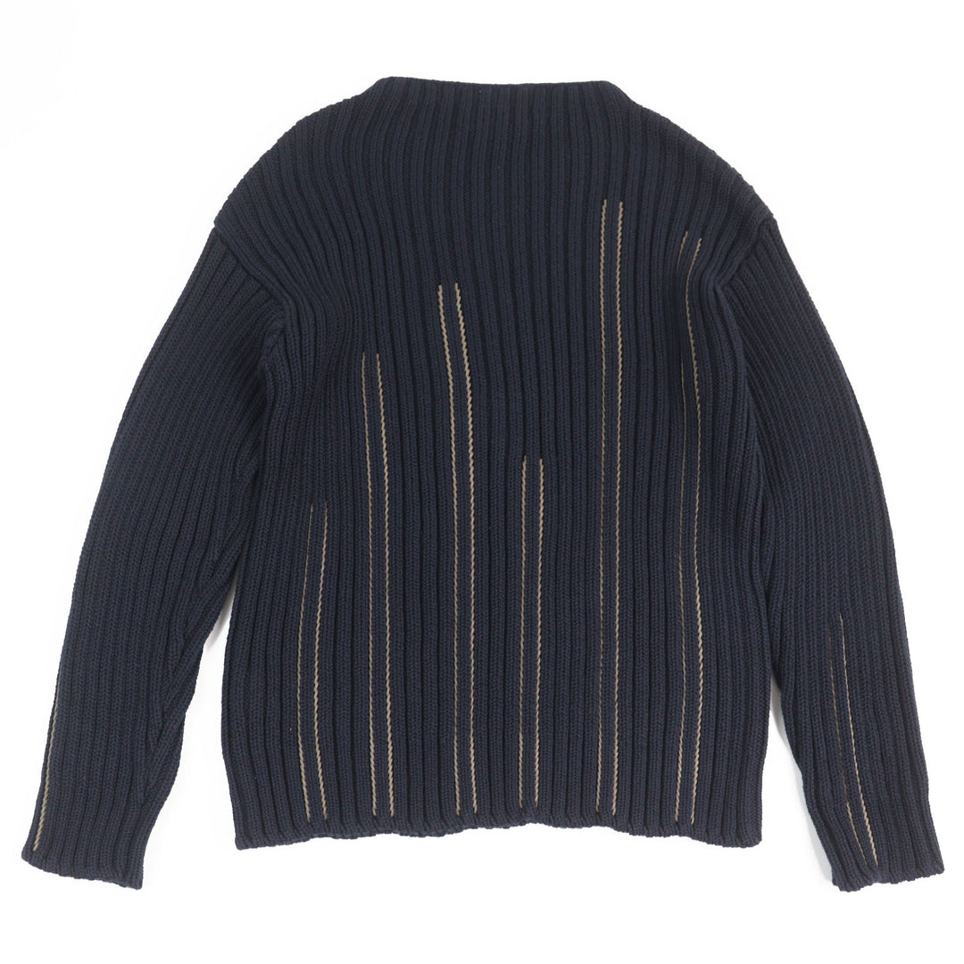 Great HERMES knit Braided Leather Long Sleeve Navy cotton mens M