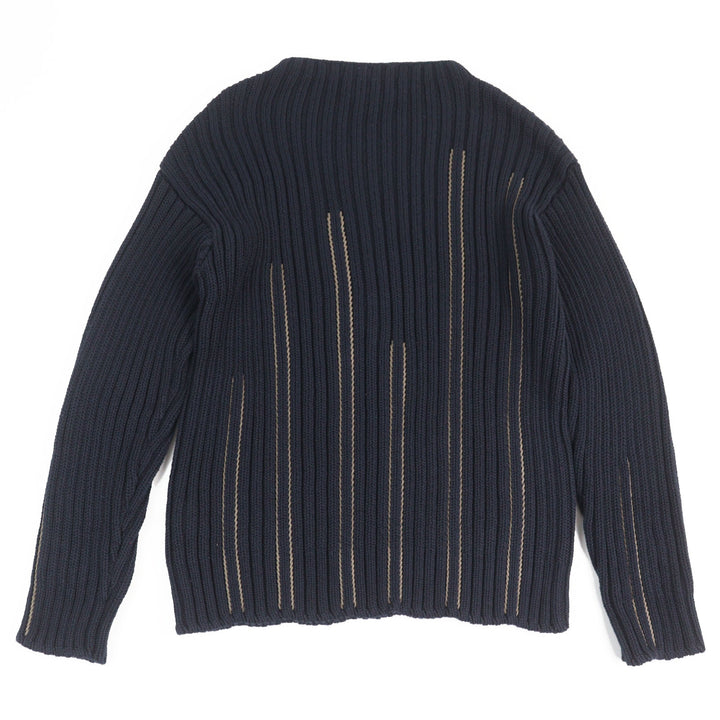 Great HERMES knit Braided Leather Long Sleeve Navy cotton mens M