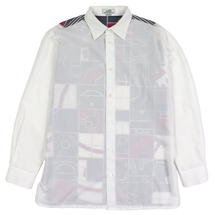 Excellent HERMES Long sleeve shirt Mosaic Giant White mulch cotton mens 40
