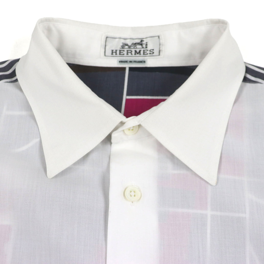 Excellent HERMES Long sleeve shirt Mosaic Giant White mulch cotton mens 40