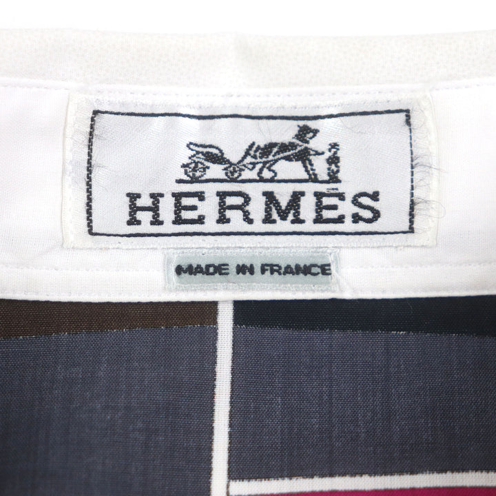 Excellent HERMES Long sleeve shirt Mosaic Giant White mulch cotton mens 40