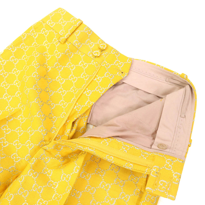 Excellent GUCCI Pants GG Jacquard Flare Pants Bell Bottom Trousers Yellow 36