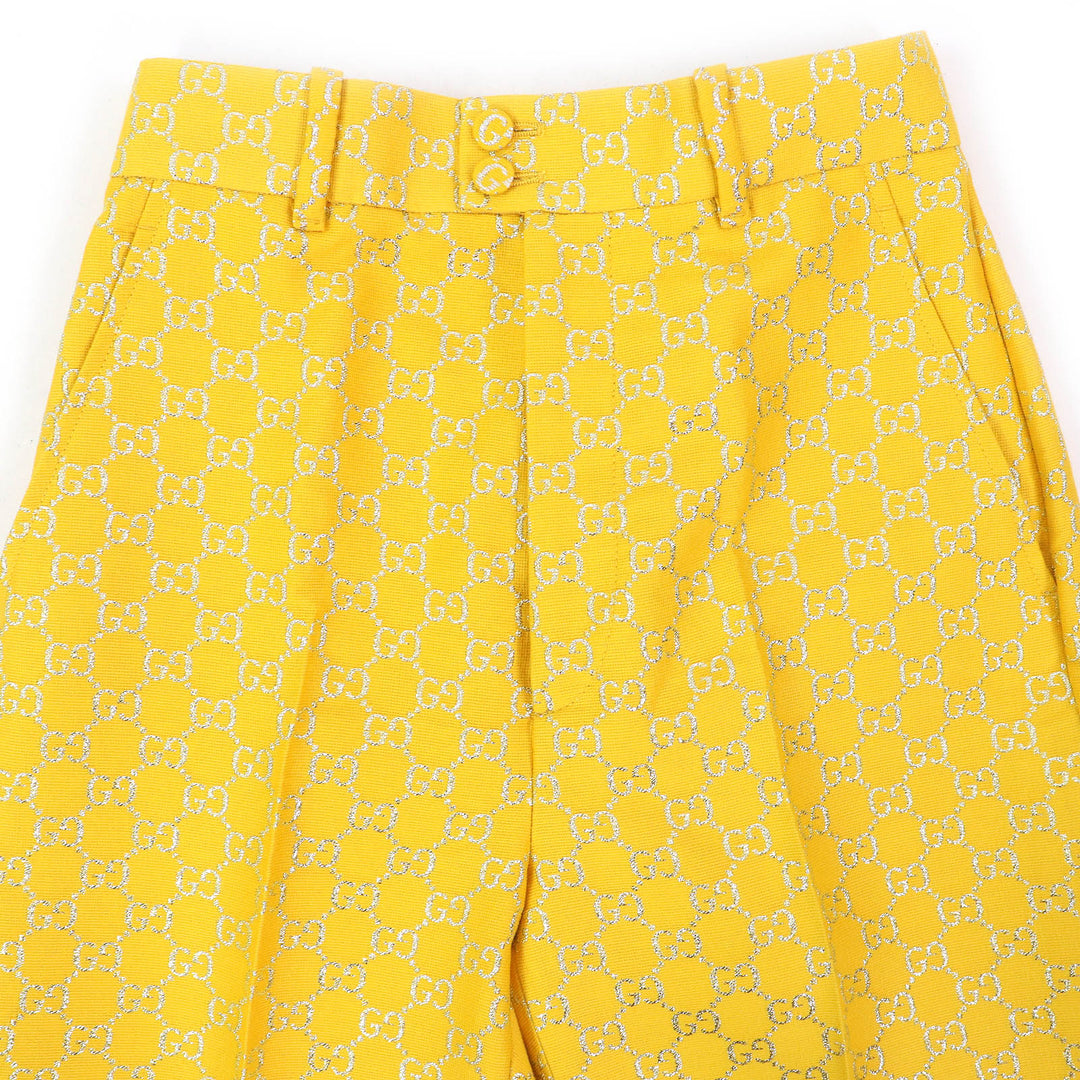 Excellent GUCCI Pants GG Jacquard Flare Pants Bell Bottom Trousers Yellow 36