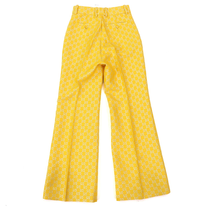 Excellent GUCCI Pants GG Jacquard Flare Pants Bell Bottom Trousers Yellow 36