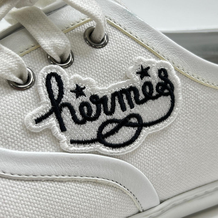 Great HERMES Low cut sneakers Innocent Logo Embroidery white canvas Women 37