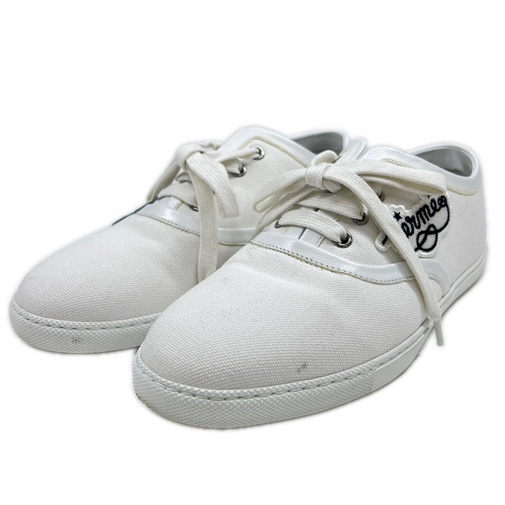 Great HERMES Low cut sneakers Innocent Logo Embroidery white canvas Women 37