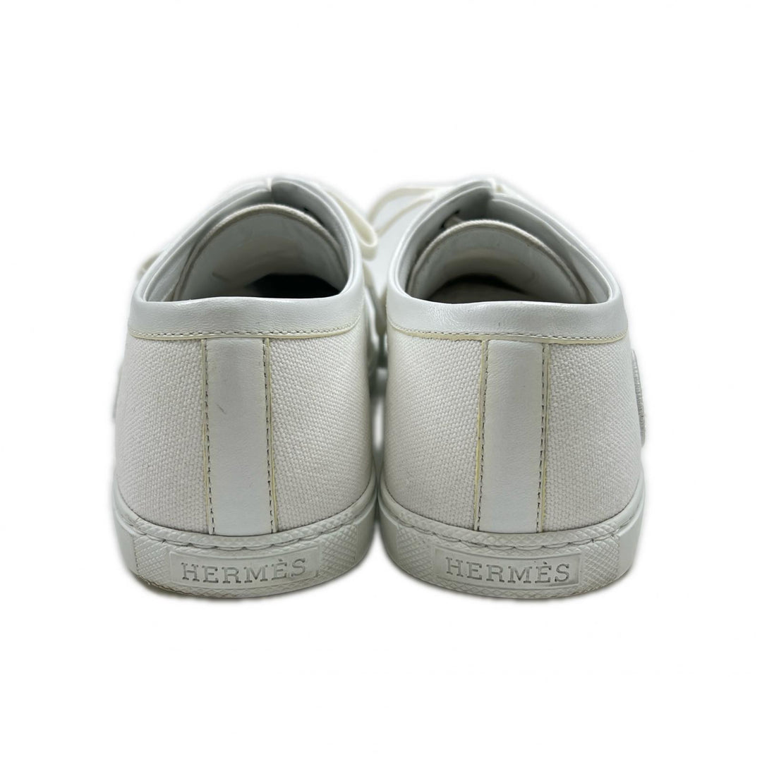 Great HERMES Low cut sneakers Innocent Logo Embroidery white canvas Women 37 241180Z