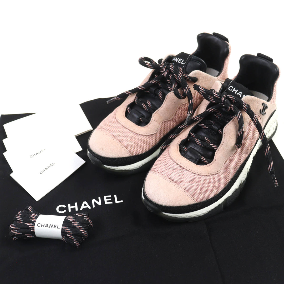 Great CHANEL sneakers COCO Mark Matelasse Logo Sole Suede Leather pink black 36 G38290